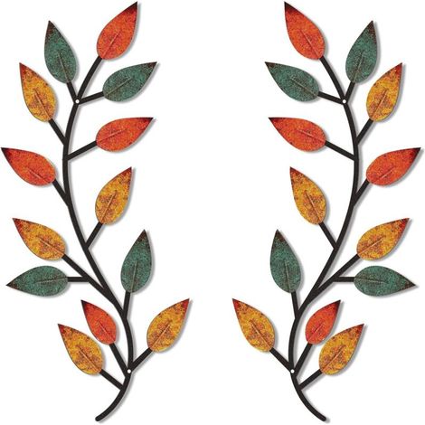Bardusch-Lot de 2 décorations murales en métal feuille d'arbre - Pour salon, couloir. (1/5)