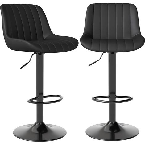 Barhocker 2er Set mit Lehne, drehbar, höhenverstellbar, PU-Leder, Schwarz (1/5)