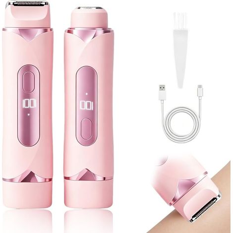 Women's Electric Shaver 2 in 1 Intimate Hair Trimmer Waterproof IPX7 Wireless Electric Hair Remover with LED Display for Face, Armpits, Legs and Bikini (1/5)