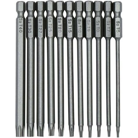 11Pcs 100mm S2 1/4Inch Torx Screwdriver Bits Precision Hex Shank Drill Bit Magnetic Security Screwdriver T6-T40 Long Head Torx Screwdriver -- (1/4)