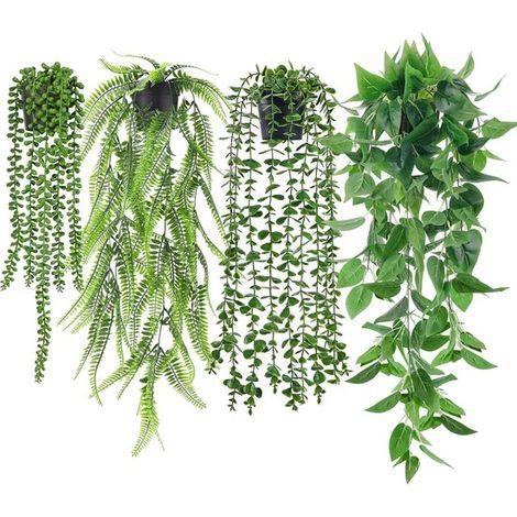 4 plantes artificielles suspendues avec pots pour la maison, la chambre, une étagère murale, la salle de bain, le bureau, la décoration intérieure/extérieure, Style 3 (1/5)