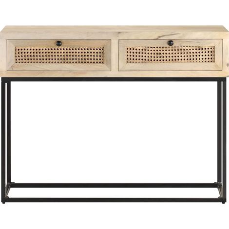 Maison Exclusive - Tavolo Consolle 100x35x76 cm Massello di Mango e Canna Naturale (1/5)