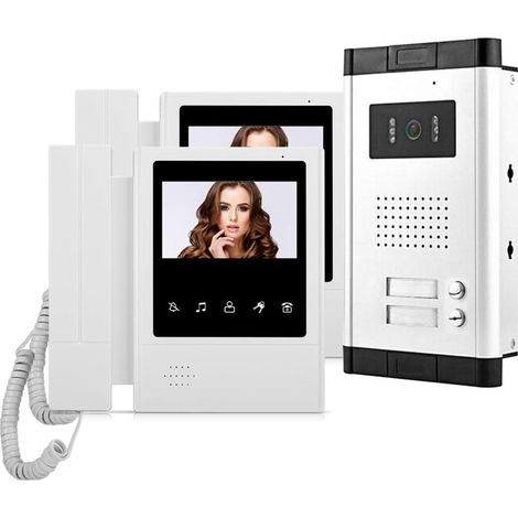 Kit interphone vidéo de 4,3 '' avec Sonnette Couleur, 2 moniteurs et caméra extérieure 700TVL IR Vision Nocturne pour 2 Appartements/familles (1/5)