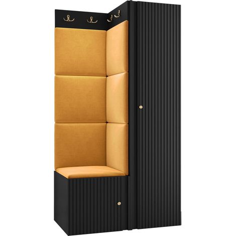 Meuble d'entrée Hartford 390, Manila 32, 186x82x46cm, Stratifié, Tissu, MDF, Murale, À poser