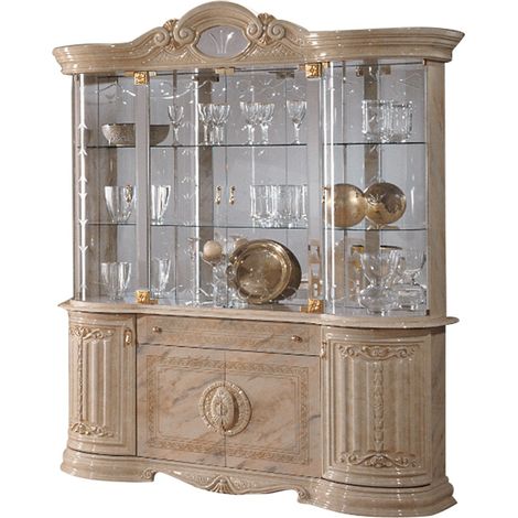 Vitrine 8 portes 1 tiroir bois vernis laqué brillant beige et onyx effet marbré Lesly 173cm (1/3)