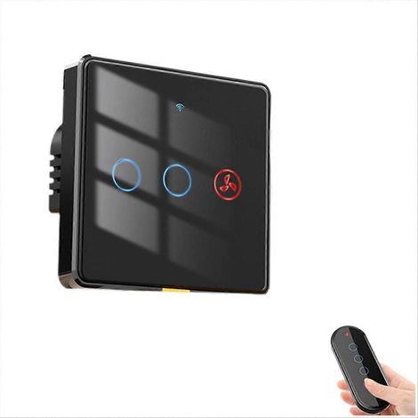 Intelligenter Schalter für Ventilator und Licht, 2-Wege, RF433-Fernbedienung, Wand-Touch-Schalter, Tuya Smart App, Sprachsteuerung, Schwarz (1/5)