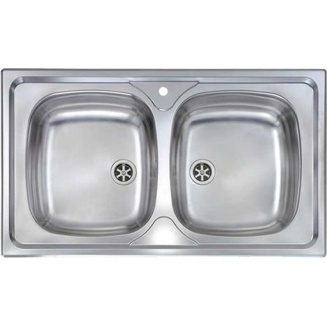 LAVELLO INOX AD INCASSO 2 VASCHE "MONDIAL" 86x50 cm