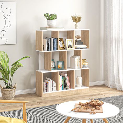 8-stöckiges Bücherregal für Wohn- und Schlafzimmer, modernes Spanplattenregal, 100 x 27 x 124 cm, weiß-eichenfarben
