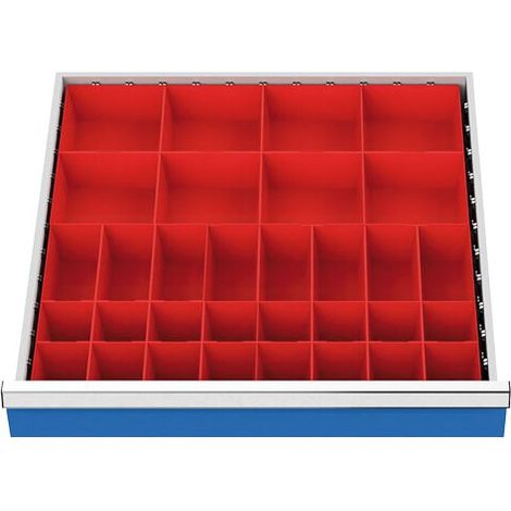 Schubladeneinteilung R 24-24 mit Kleinteilekästen für Front 50/75 mm Maße in mm (BxT): 600 x 600 (1/3)