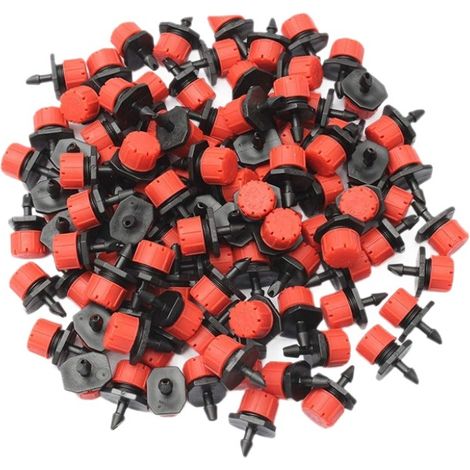 100 pezzi di gocciolatori regolabili per irrigazione, gocciolatori a goccia in plastica micro per annaffiare, testine irrigatrici per aiuole, giardini, prati, rossi (1/2)
