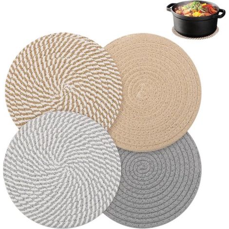 Set mit 4 geflochtenen Baumwolluntersetzern / Topfuntersetzern (Ø 20 cm), hitzebeständig, rutschfest und dekorativ, in 4 Naturfarben (1/5)