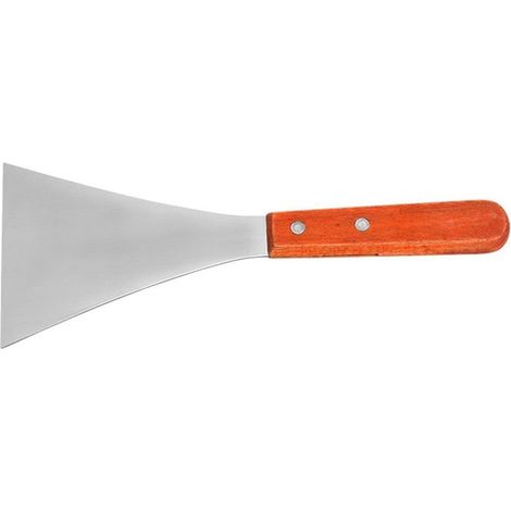 Spatule en acier inoxydable, spatule métallique pour retourner les aliments dans une poêle en fonte, spatule pour barbecue et plaque de cuisson avec manche en bois, grande spatule de nettoyage (1/5)