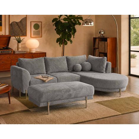 Gabin - pouf en velours texturé - gris clair (1/5)