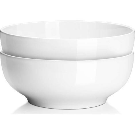 Saladiers 2700ml, ø 24cm Grand Bol à Soupe en Céramique, Bol de Service Blanc pour Déjeuner  Ragoûts  Pates  Nouilles  Pho  Fruits  Céréales, Passé au Micro ondes, Lot de 2 (1/5)