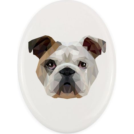 Bulldog inglese, Bulldog - piastrella geometrica con foto e iscrizione di Art-Dog (1/4)