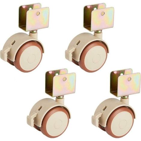 Set mit 4 Möbelrollen mit U-förmigen Schwenkaufnahmen und Bremsen — Geeignet für Kinderbetten und Babybetten — Universelle Schwenkrollen (22 mm)