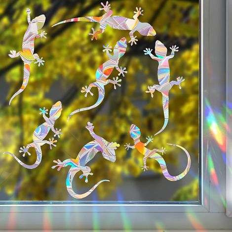 Autocollants de fenêtre Gecko, attrape-soleil arc-en-ciel, décalcomanies de lézard, décalcomanies de verre contemporaines adhésives par statique en PVC, prévention des collisions d'oiseaux (1/4)