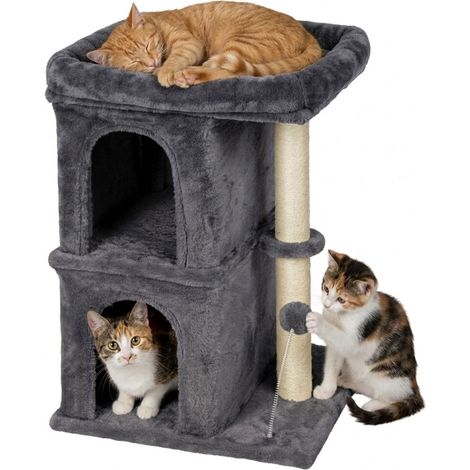 Árbol rascador para gatos con cuevas y cama, gris oscuro, 71 cm de altura. (1/5)