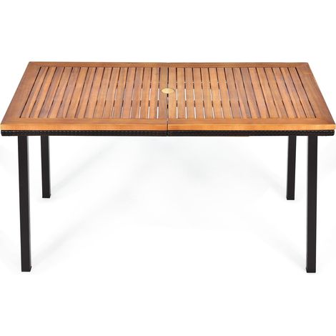 Tavolo da giardino in legno di acacia 140 x 75 x 76 cm per 6-8 persone design moderno con foro per ombrellone legno naturale 200019975