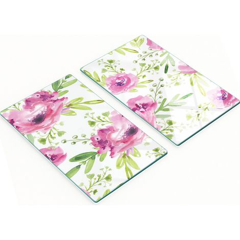 Planches de service en verre pour la cuisine, décorées de fleurs roses, 2 x 30 x 52 cm (1/5)