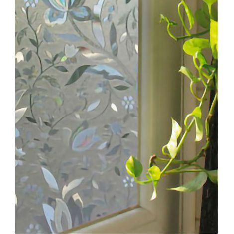 Antistatische, klebstofffreie Fensterfolie, mattiert, Sonnenschutzfolie für Badezimmer, Schlafzimmer und Wohnzimmer, 3D-Tulpenmotiv