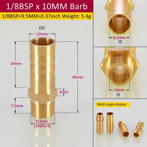 Raccord de tuyauterie en laiton (1l8BSP 10 mm Barb-CN) 6/8/Tuyau, embout cannelé, connecteur mâle BSP, adaptateur de coupleur en cuivre (1/5)