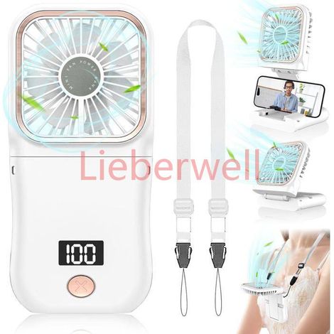 Ventilateur Portable,Ventilateur de Poche à Main,Mini Ventilateur Portatif a Pile Rechargeable avec Affichage LED,Blanc (1/4)