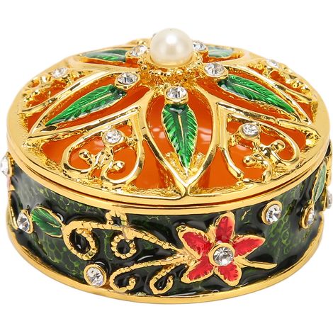 Coffret à bijoux métallique vert, peint à la main, avec charnière, organisateur élégant pour bagues boucles d'oreilles (1/5)