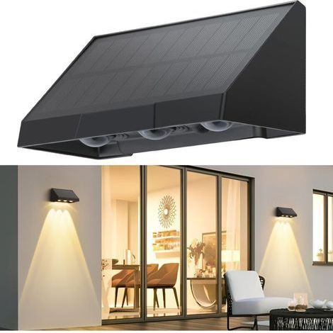Solarbetriebene LED-Wandleuchte für den Außenbereich, 3000 K warmweiß, 2 Modi, wasserdicht, für Zaun, Terrasse, Balkon, Garten und Treppe (1/5)