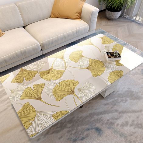 Nappe en similicuir PVC imprimé, style nordique, imperméable, résistante à l'huile, lavable, résistante à la chaleur, set de table basse, nappe en plastique - Motif feuille d'amandier - 70 x 120 cm