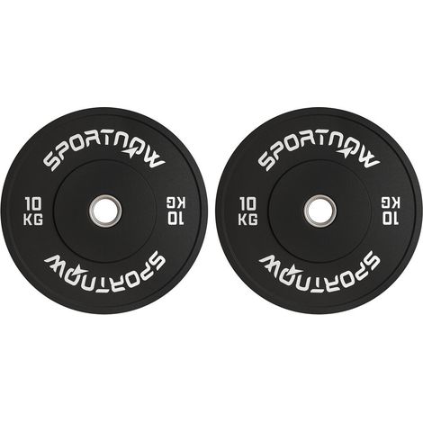 Disques de Musculation 10 kg Lot de 2 Poids pour Barre Olympique et Haltères Caoutchouc Compact Trou 5 cm Noir (1/5)