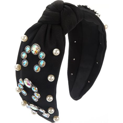 Serre-tête noué pour femme avec perles et strass - Tête de mort - Large bandeau turban - Pour laver le visage de fille (1/5)