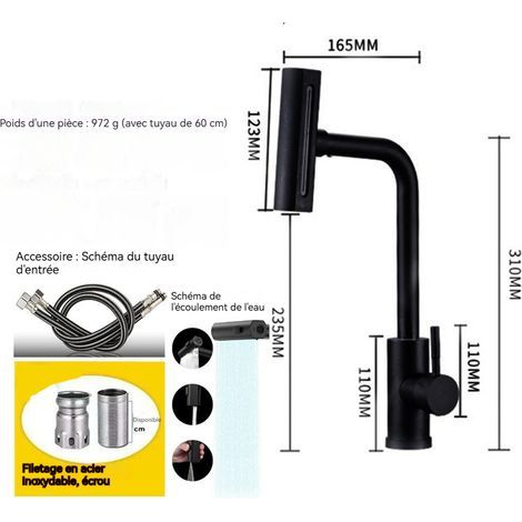 Robinet mélangeur de cuisine 4 modes de jet d’eau – rotation à 360°, double contrôle chaud‑froid, acier inoxydable (1/5)