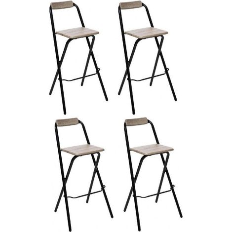 Chaise de bar pliable - Lot de 4 - Noir et beige effet chêne - Livraison gratuite (1/5)