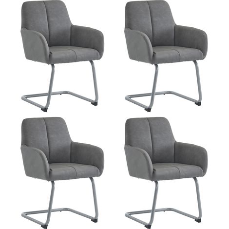 Lot de 4 chaises de salle à manger en microfibre grise avec structure en acier incurvée (1/5)