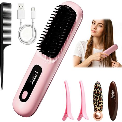 Brosse Lissante Sans Fil Mini Chauffante Portable Rose (1/5)