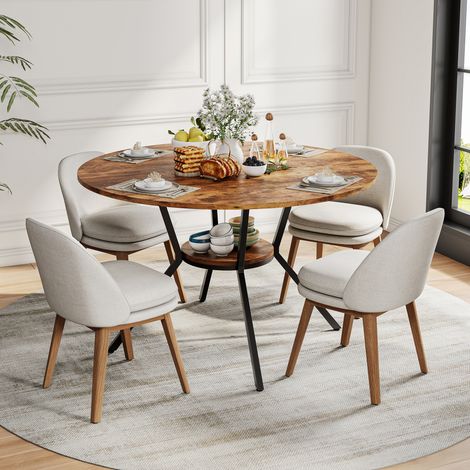 SYEKLAOO Table à manger ronde en bois pour 4 à 6 personnes, 120 cm, avec 1 étagère ouverte pour salle à manger, cuisine, salon, marron (1/5)