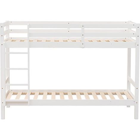 Lit 1 place superposé avec échelle en bois coloris Blanc - Longueur 198 x Hauteur 140 x Profondeur 97 cm (1/5)