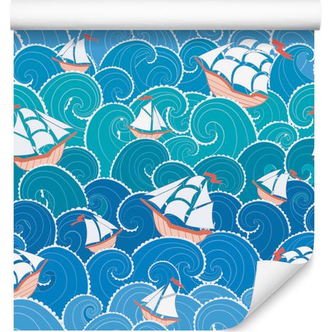 Carta da parati con barche a vela sulle onde per soggiorno e camera da letto, 50x1000 cm (1/5)