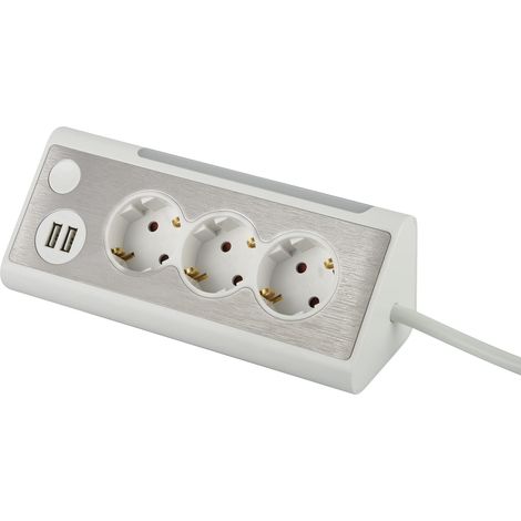 maxtrack Presa da tavolo NV70-3WL, 3 prese, ad angolo, 2 porte di ricarica USB e illuminazione a LED, presa multipla per casa con pulsante per spegnere l'illuminazione a LED, cavo da 3 m (1/5)