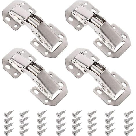 4-teiliges Schranktürscharnier, Schranköffnung mit 32 Schrauben, Edelstahl-Klappscharniere, automatisches Schließscharnier für Küchenschrank, Möbel, Schranktür (1/5)
