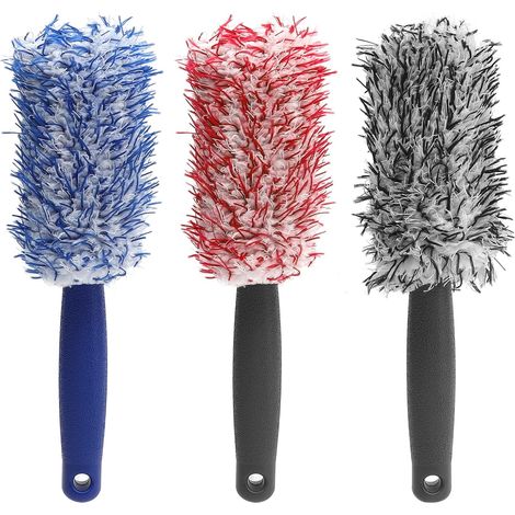 Juego de 3 cepillos para ruedas de coche, cepillo de microfibra premium para ruedas, cepillo de limpieza de ruedas, cepillo de microfibra para limpiar ruedas de coche y motocicleta (1/5)