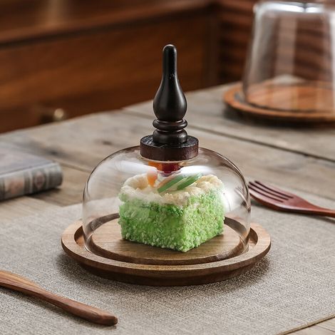 Cake stand with glass base and dome, serving tray for cakes, bread, butter, serving platter for family celebrations (1/5)