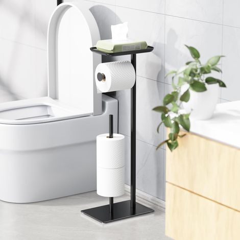 Freistehender Toilettenpapierhalter mit Ablagefach Freistehender Toilettenpapierspender fürs Badezimmer, bietet Platz für 4 Ersatzrollen, silberfarben (1/5)