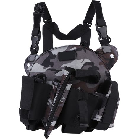 Ceinture radio avec étui de poitrine et poche avant pour talkie-walkie, gilet de transport, sac de transport, camouflage gris extérieur-AquaForge (1/5)