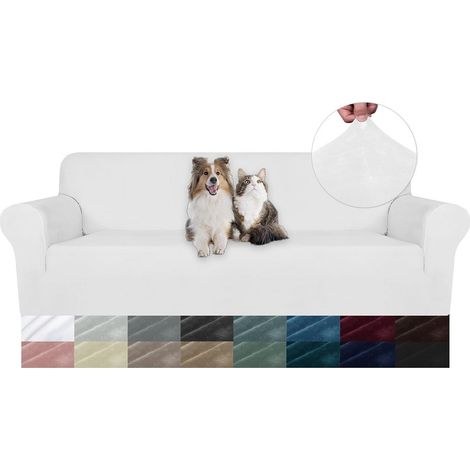 Housse de canapé en velours 3 places(180-230cm), sofa cover extensible blanc (1/5)