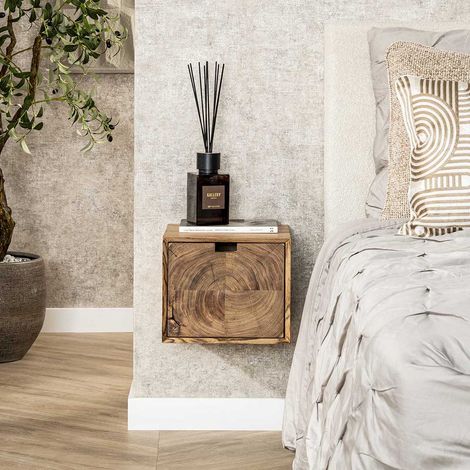 Chevet suspendu style nature en acacia massif naturel Brunia (1/5)