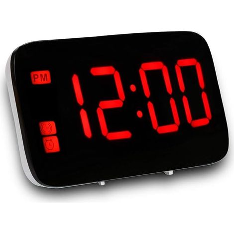 Reloj despertador digital LED, reloj de mesita de noche con función de repetición, control por voz, formato 12/24 horas, funciona con pilas o USB, ideal para dormitorio y oficina (rojo). (1/5)