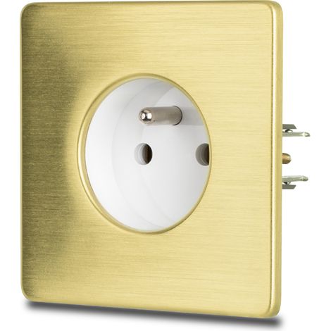 Presa elettrica singola in acciaio spazzolato bianco e ottone PVD (1/5)