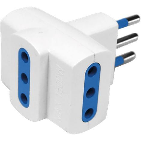 ADATTATORE TRIPLO pr.3 x 2P+T10A - sp.2P+T10A (scatola appendibile)